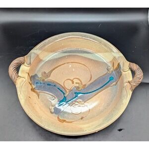 Vintage LeSueur Studio Art Pottery Round Handled Serving Tray Bowl 13.5" Signed